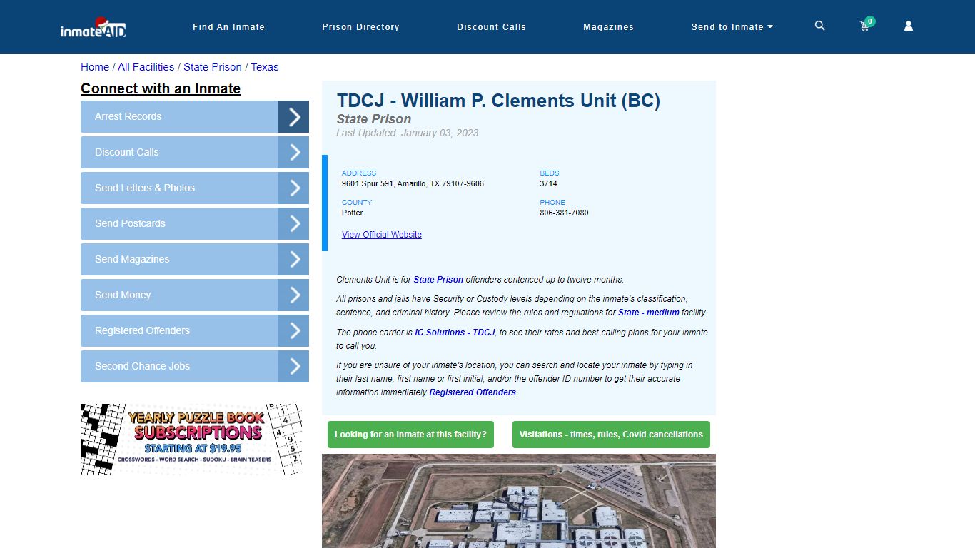 TDCJ - William P. Clements Unit (BC) & Inmate Search - Amarillo, TX