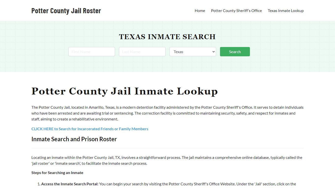 Potter County Jail Roster Lookup, TX, Inmate Search